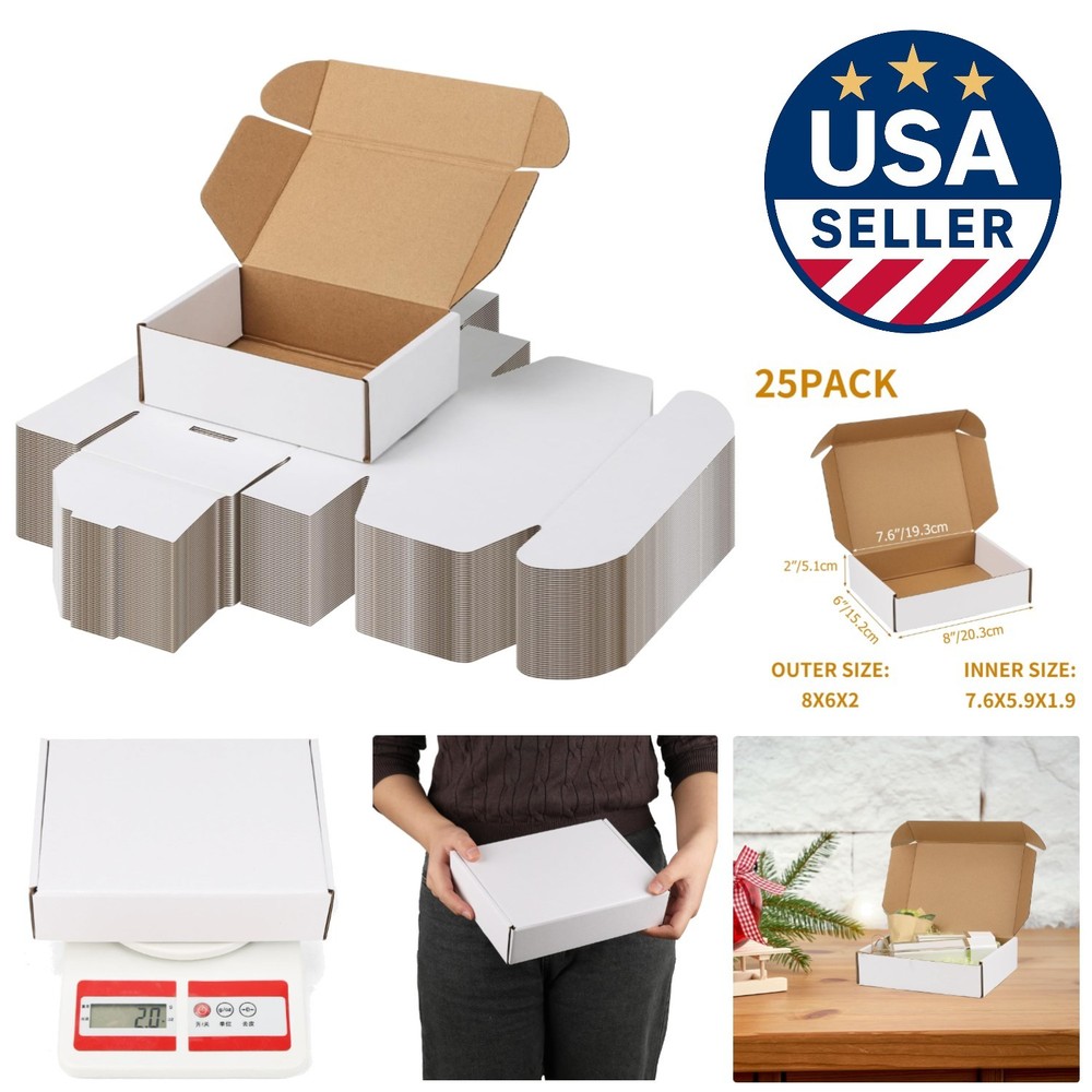 Durable 8x6x2 Inch Cardboard Mailer Boxes – 25 Pack for Gifts & Shipping Needs