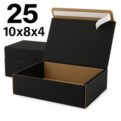 25 Black Shipping Boxes 10x8x4 | Matte Self-Seal Mailers – No Tape Needed
