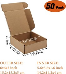 6x6x2 inch Shipping Boxes Bulk 50 Pack Brown, Tab Lock Tuck Top Mailer Boxes for