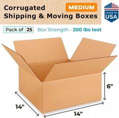 Medium Moving & Shipping Boxes 14″L x 14″W x 6″H (25-Pack) – Extra Strength 2…