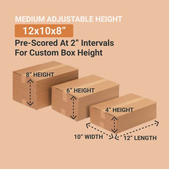 Shipping Boxes Multi-Depth 12″L X 10″W X 8″H, 25-Pack | Corrugated Cardboard Box