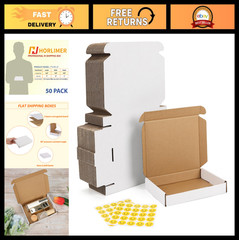 50 Pack White Corrugated Shipping Boxes 7x5x1 Inches – Durable Mailer for Litera