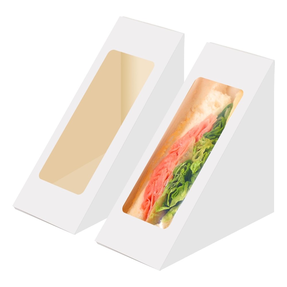 50 Pcs Sandwich Packaging Take Out Boxes Containers with Window 4.7×4.7×2.6 I…