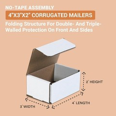White Shipping Boxes 4″ x 3″ x 2″ (25-Pack) Foldable & Crush-Proof | Corrugated