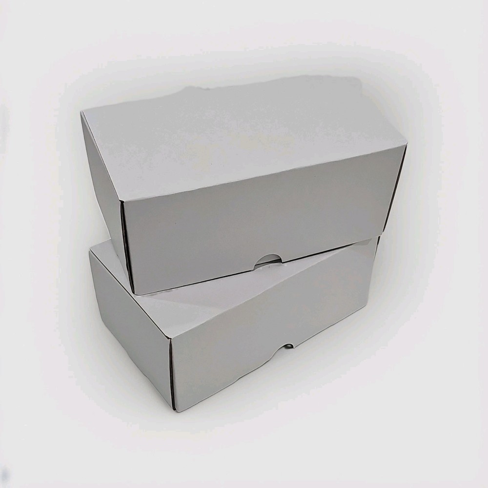 Lot of 2 White Cardboard 7×4 Flip-Top Collectors Card Storage Boxes – Organizer