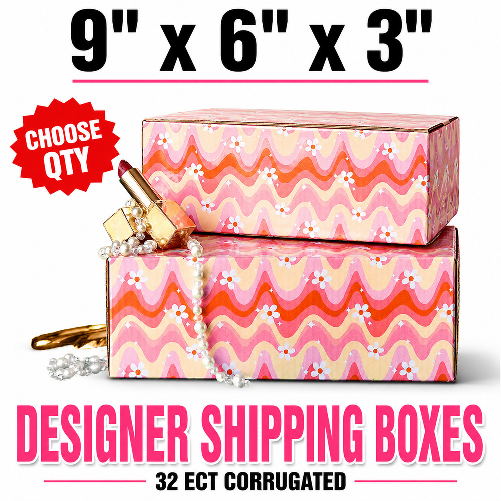9x6x3 Wavy Daisy Designer Shipping Boxes 32 ECT Boutique Gift Mailers