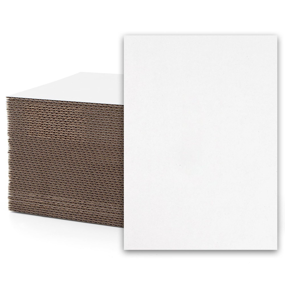 50 PCS White Flat Corrugated Cardboard Sheets 1/16 Inch Thick Fits 5×7 Inch