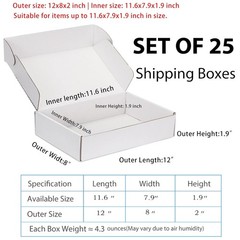 Small Business Packaging Boxes 12x8x2, 25 Pack | Lightweight