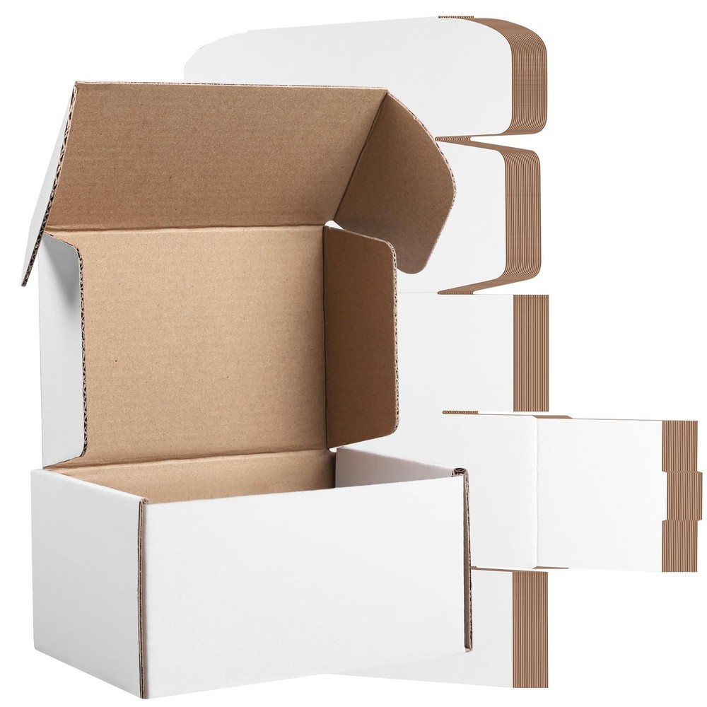 6x4x3 Inches Shipping Boxes Set of 25, White Corrugated Cardboard Boxes, Mail…