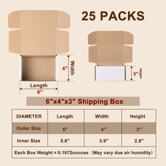6x4x3 Inches Shipping Boxes Set of 25, White Corrugated Cardboard Boxes, Mail…