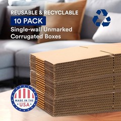 Flat Shipping 10-Pack Medium Moving Boxes – 18″L x 14″W x 12″H for Easy Assembly