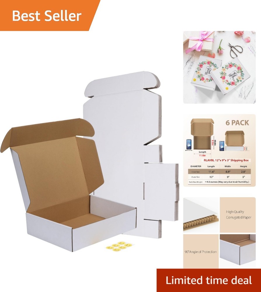 Lightweight 12x9x3 Shipping Box Set of 6 – Recyclable Cardboard for Packing