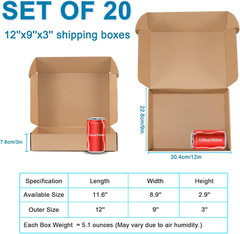 Small Shipping Boxes 12X9X3 Inches – Kraft Brown Corrugated Cardboard Boxes (20-