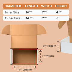 14″ Deluxe Shipping Boxes, 14 1/2″L X 7 1/2″W X 5″H, 25-Pack – White Box Mailers
