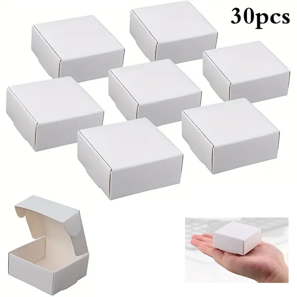 30 Pack Small Kraft Paper Gift Boxes 2.16×2.16×0.98 in Gift Boxes w/ Lid, White