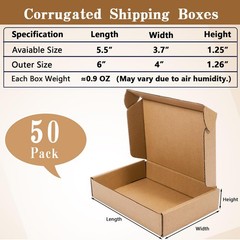 50 Pack Small Shipping Boxes, Brown Corrugated Cardboard Boxes Mailing Box, S…