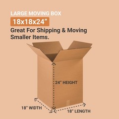 Moving Boxes Large 18″L x 18″W x 24″H, 10-Pack | Corrugated Cardboard Box for…