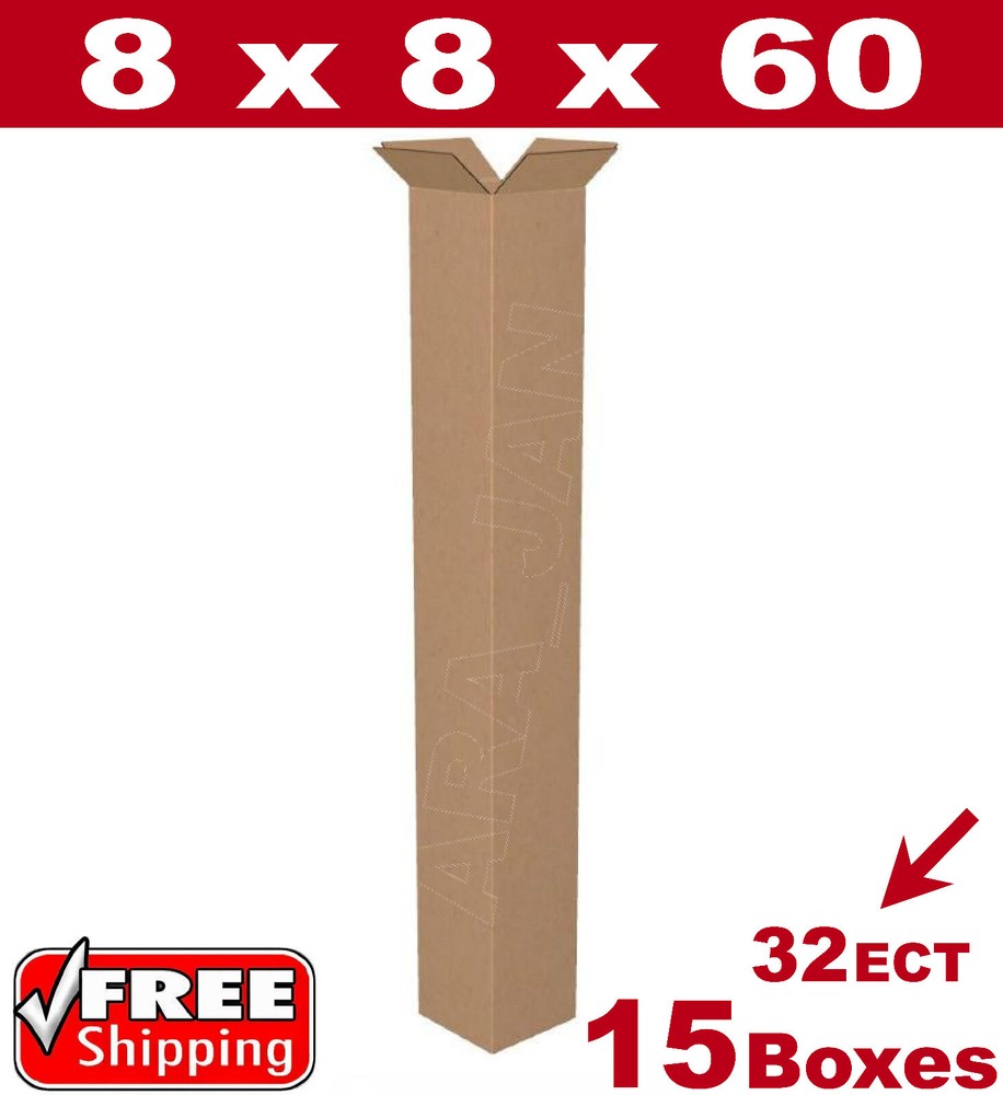 15 – 8x8x60 Cardboard Boxes Mailing Packing Shipping Box 32ECT Corrugated Carton
