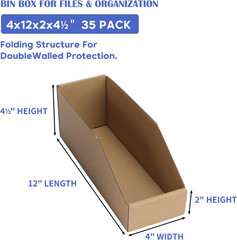 Cardboard Storage Bins 35 Pack 12x4x4.5 Inch Cardboard Boxes Corrugated Org