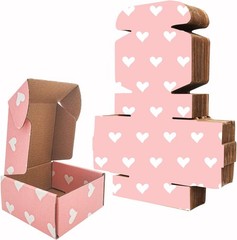 25 Pack Baby Pink Hearts Shipping Boxes, 4 x 4 x 2 inch Recyclable Kraft Corr…