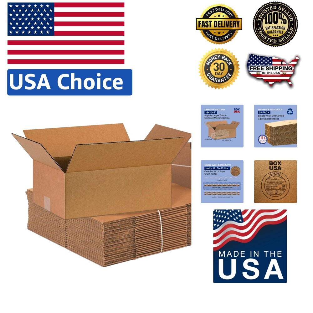 25-Pack Medium Corrugated Cardboard Storage Boxes 16x10x6 for Moving & Storage