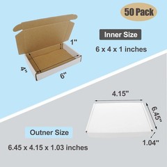 50 Pack 6x4x1 Inch White Corrugated Shipping Boxes, Cardboard Literature Mailers
