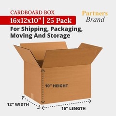 Partners Brand Corrugated Cardboard Shipping Boxes 16 x 12 x 10 Pack of 25