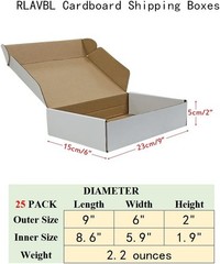 Brand New 9x6x2 Inches Shipping Boxes Set of 25 White Small Corrugated Cardbo…
