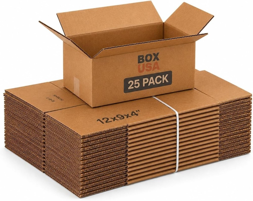 Medium Shipping Boxes 12″x9″x4″ Corrugated Cardboard Cartons 25 Pack