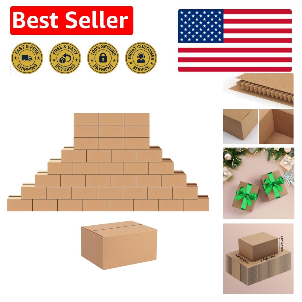 Easy Assemble 40-Pack 8x6x4 Shipping Boxes – Lightweight & Sturdy Storage
