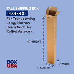 BOX USA 4x4x40 Tall Corrugated Boxes, Tall, 4L x 4W x 40H, Pack of 25 | Shipping