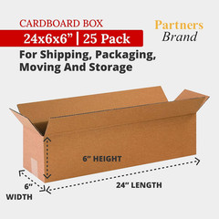 PARTNERS BRAND 24X6X6 Long Corrugated Boxes, Long, 24L X 6W X 6H, Pack of 25 | S