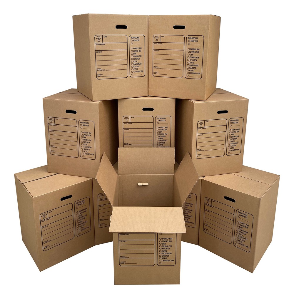 Uboxes Moving Boxes with Handles, 10 Premium Large, 18 18″ x x 24″, Brown