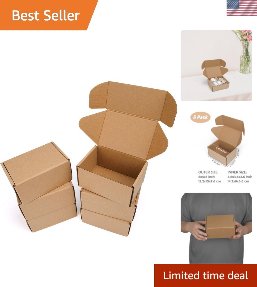6x4x3 inch Shipping Boxes Set of 6 Brown, Inner Size 5.6×3.6×2.6 inch Cardboa…