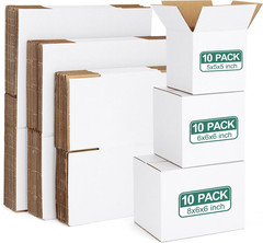 30 Pack Small Shipping Boxes Assorted Sizes, White Corrugated Box Mailers, Cardb