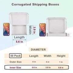50 Pack Shipping Boxes 6x4x1 Inch, Small White Corrugated Cardboard Mailer