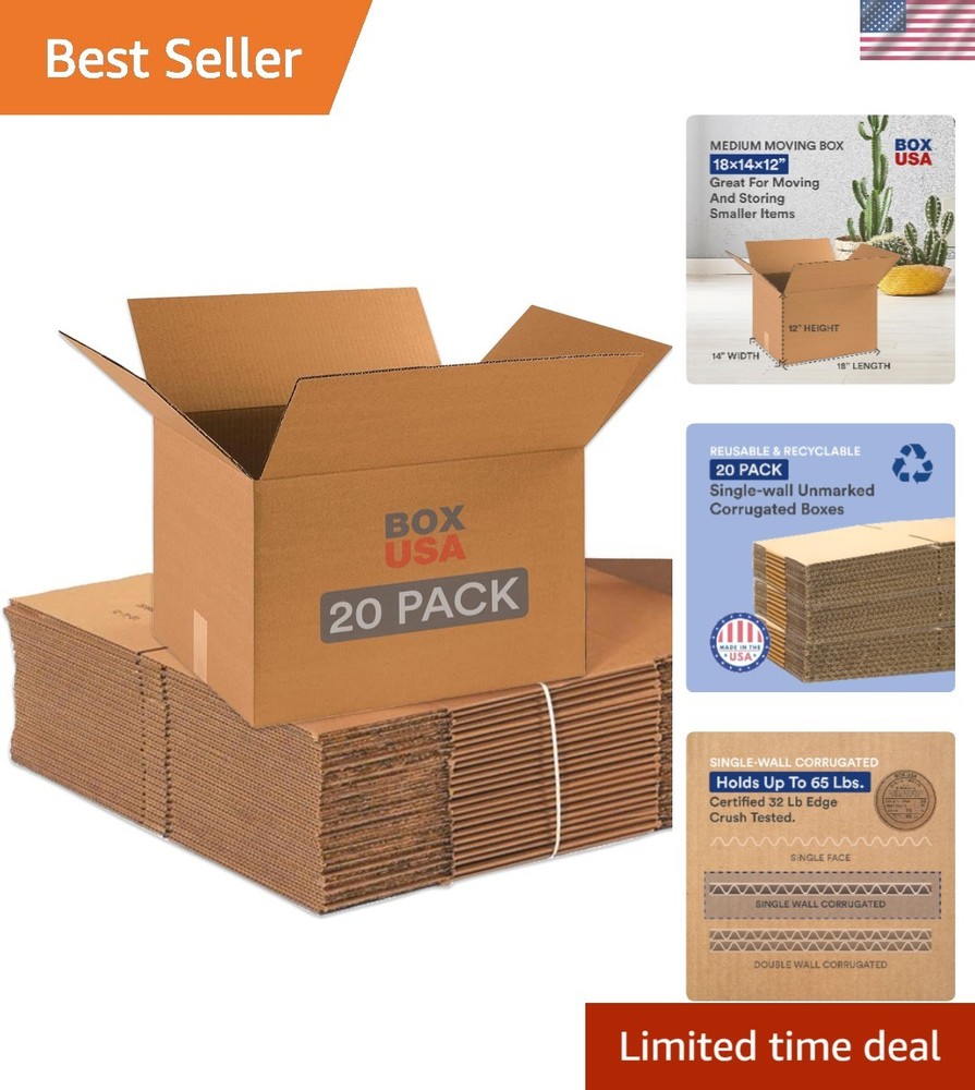 Moving Boxes 18″L x 14″W x 12″H 20-Pack Medium – Corrugated Cardboard Box for…