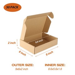 PHAREGE 9x6x2 inch Shipping Boxes Bulk 50 Pack Brown, Tab Lock Tuck Top Maile…