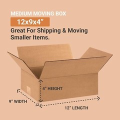 12 x 9 x 4 Shipping Boxes Moving Boxes Corrugated Kraft 25/Bundle 25/Pack
