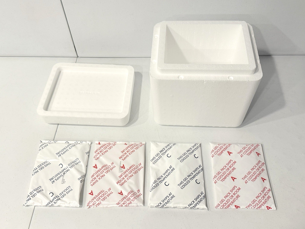 Styrofoam Insulated Cooler Shipping Container White Lid w/ Cold Gel Ice Packs