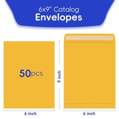50 Pack 6×9 Envelopes Self Seal, Brown Kraft Catalog Mailing Envelopes 6 x 9 …