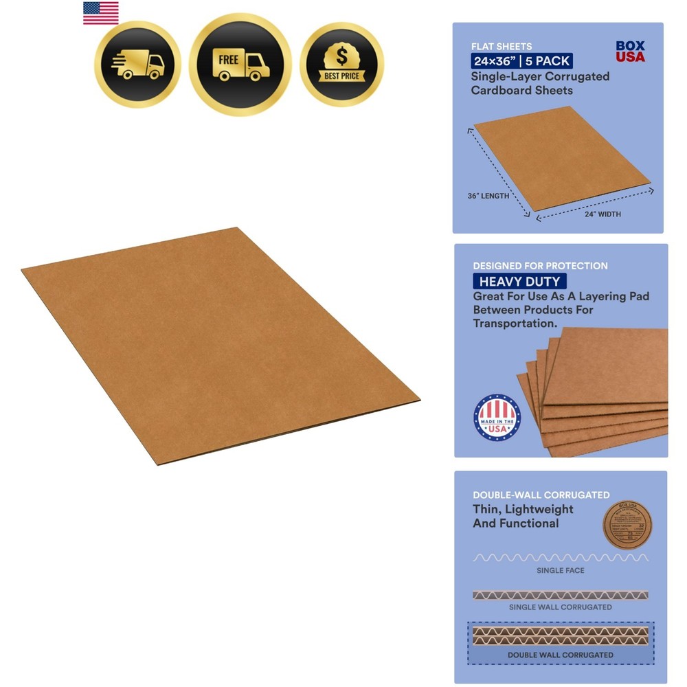 Double Wall Corrugated Cardboard Sheets, 24″ x 36″, Kraft Pack of 5,