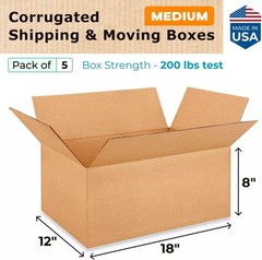Medium Moving & Boxes 18 x 12 x 8 inches (5-Pack) – Extra Strength 200 lb vs …