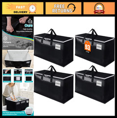 Extra Large Moving Boxes with Zipper, Handles & Tag Pocket – 4 Pack Storage Tote