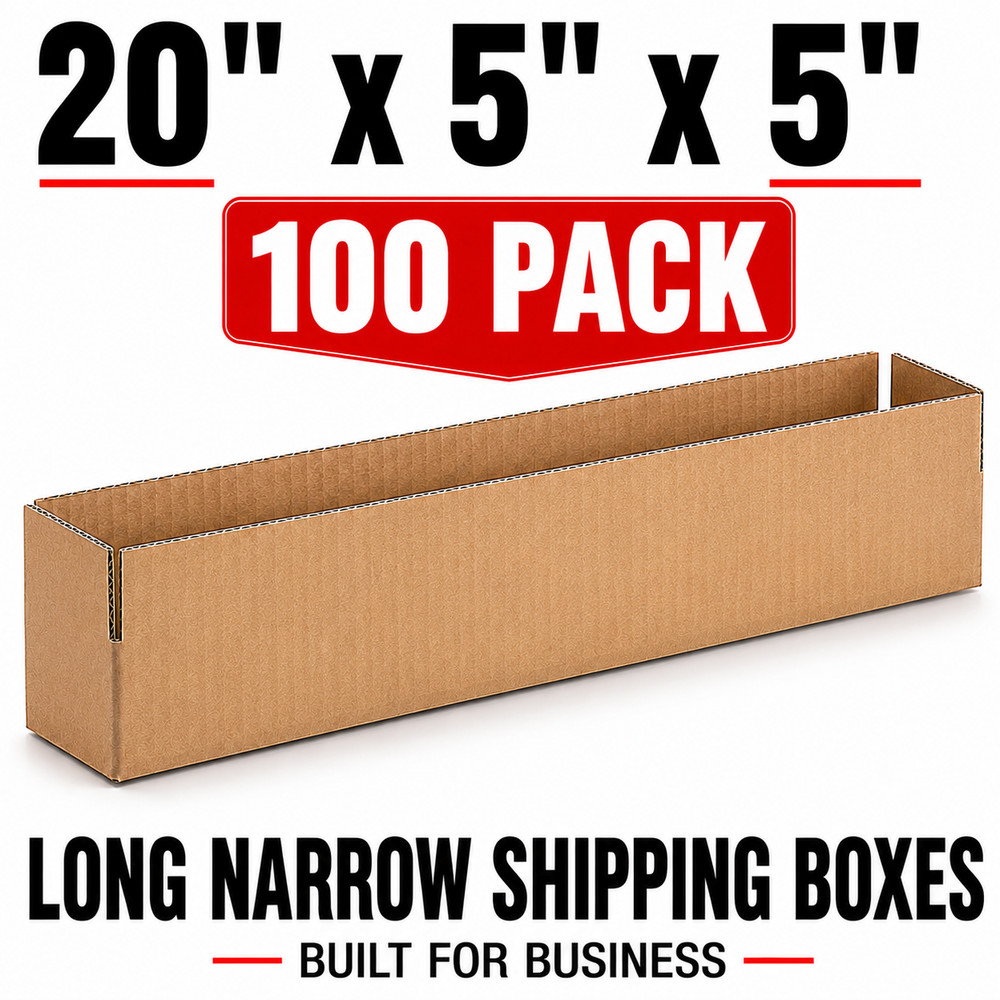 20 x 5 x 5 Kraft Corrugated Shipping Boxes 100 Pack Long Narrow Boxes