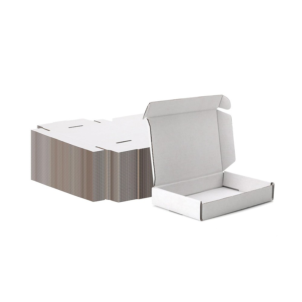 50 Pack Shipping Boxes 6x4x1 Inch, Small White Corrugated Cardboard Mailer