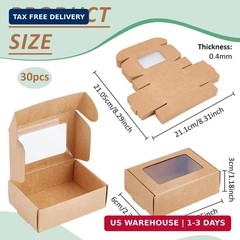 BENECREAT 30 Pack 3.3×2.3x1inch Rectangle Brown Kraft Paper Boxes with Clear Win