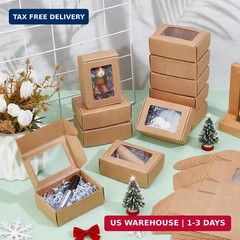 BENECREAT 30 Pack 3.3×2.3x1inch Rectangle Brown Kraft Paper Boxes with Clear Win