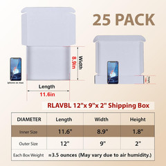RLAVBL 12X9X2 Shipping Boxes Set of 25, White Corrugated Cardboard Mailer Box fo