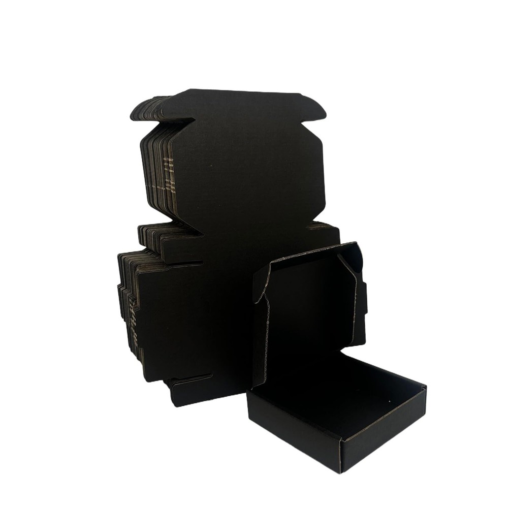 50 Pack 4x4x1 in Black Small Shipping Boxes Corrugated Cardboard Mailers